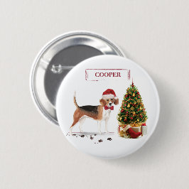 Beagle Funny Christmas Dog mit Baum Button