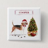 Beagle Funny Christmas Dog mit Baum Button (Vorderseite)