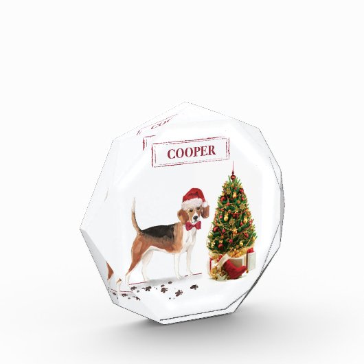 Beagle Funny Christmas Dog mit Baum Fotoblock (Links)
