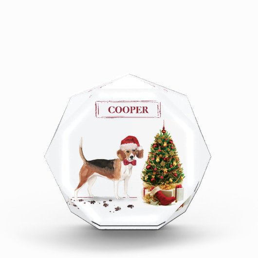Beagle Funny Christmas Dog mit Baum Fotoblock (Vorderseite)