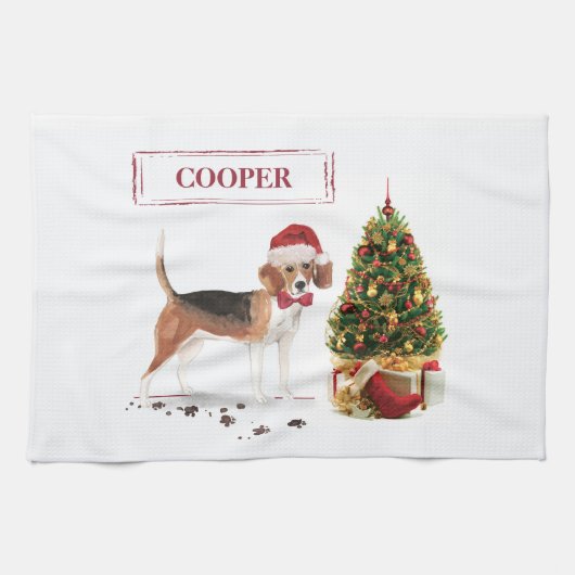 Beagle Funny Christmas Dog mit Baum Geschirrtuch (Horizontal)
