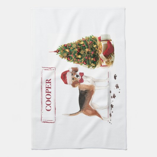 Beagle Funny Christmas Dog mit Baum Geschirrtuch (Vertikal)