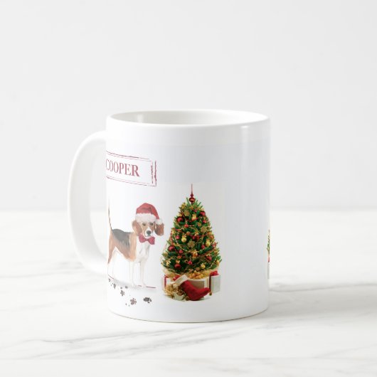Beagle Funny Christmas Dog mit Baum Kaffeetasse (Vorderseite Links)