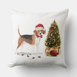Beagle Funny Christmas Dog mit Baum Kissen