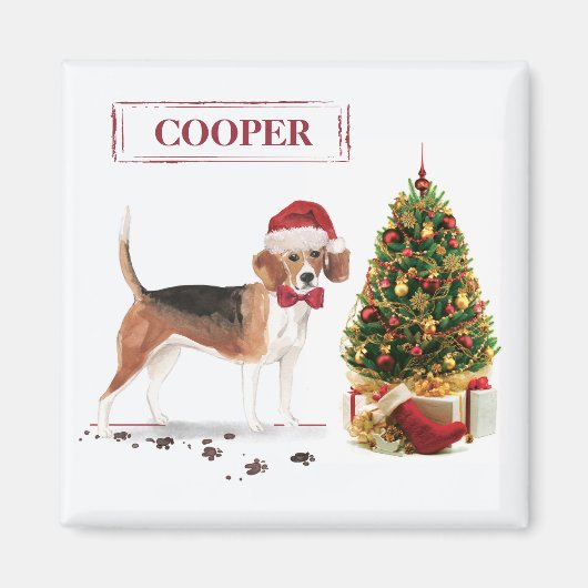 Beagle Funny Christmas Dog mit Baum Magnet (Vorne)
