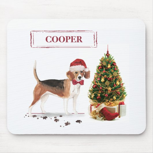 Beagle Funny Christmas Dog mit Baum Mousepad (Vorne)