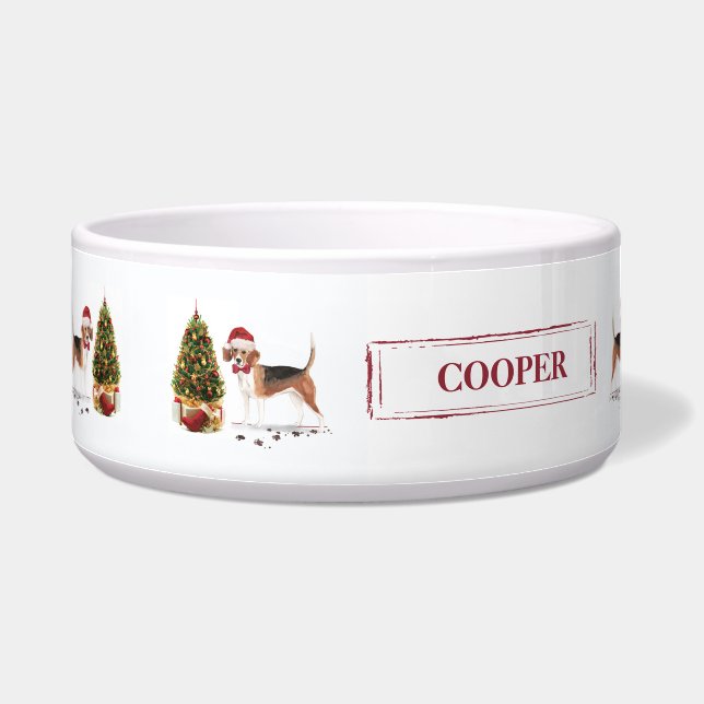 Beagle Funny Christmas Dog mit Baum Napf (Links)