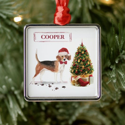 Beagle Funny Christmas Dog mit Baum Ornament Aus Metall (Baum)