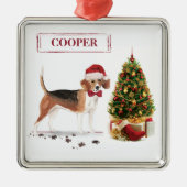 Beagle Funny Christmas Dog mit Baum Ornament Aus Metall (Vorne)