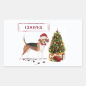 Beagle Funny Christmas Dog mit Baum Rechteckiger Aufkleber (Vorderseite)