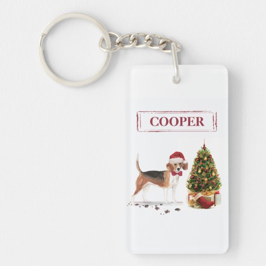 Beagle Funny Christmas Dog mit Baum Schlüsselanhänger (Vorderseite)