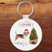 Beagle Funny Christmas Dog mit Baum Schlüsselanhänger (Vorderseite)