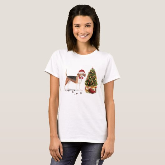 Beagle Funny Christmas Dog mit Baum T-Shirt (Vorne ganz)
