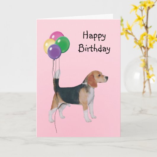 Beagle, Geburtstags-Ballone Karte (Gelbe Blume)