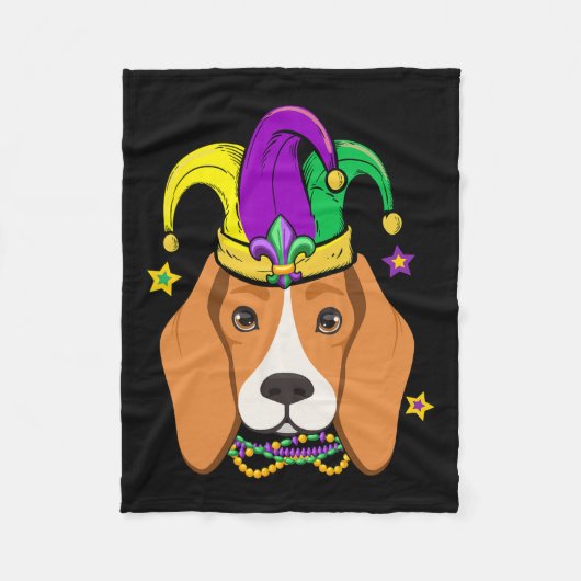 Beagle-Gesicht tragen Mardi Gras Beads Jester Hat Fleecedecke (Vorderseite)