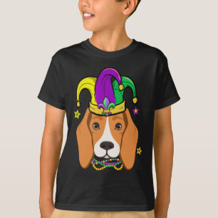 Beagle-Gesicht tragen Mardi Gras Beads Jester Hat  T-Shirt