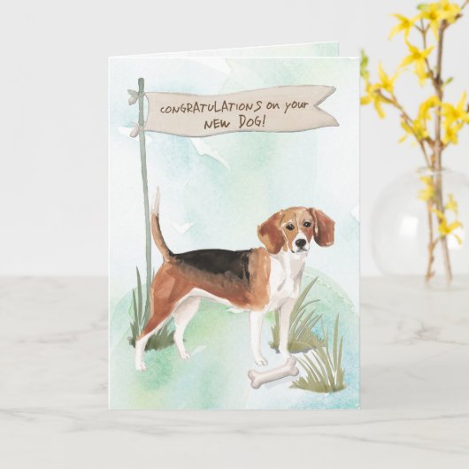 Beagle Glückwunsch zum neuen Hund Karte (Gelbe Blume)