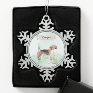 Beagle Glückwunsch zum neuen Hund Schneeflocken Zinn-Ornament