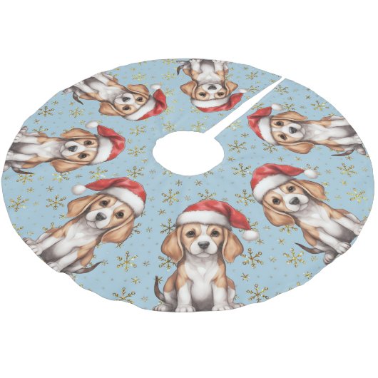 Beagle Gold Glitzer Snowflake Polyester Weihnachtsbaumdecke (Schrägansicht)