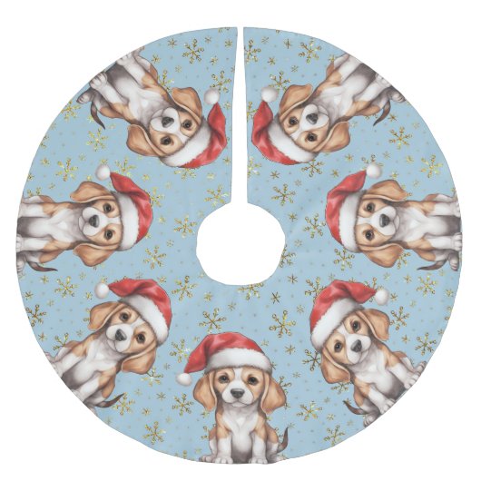 Beagle Gold Glitzer Snowflake Polyester Weihnachtsbaumdecke (Vorderseite)