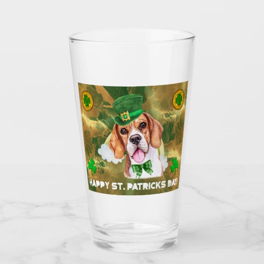 Beagle Gold Happy St. Patricks Da Glas (Vorderseite)