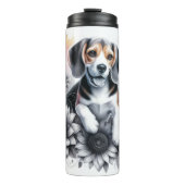 Beagle Graustufen-Blumenarm Thermosbecher (Vorderseite)