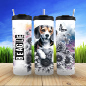 Beagle Graustufen-Blumenarm Thermosbecher