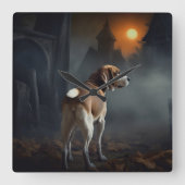 Beagle Halloween Beängstigend Quadratische Wanduhr (Vorderseite)