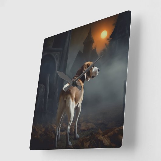 Beagle Halloween Beängstigend Quadratische Wanduhr (Winkel)