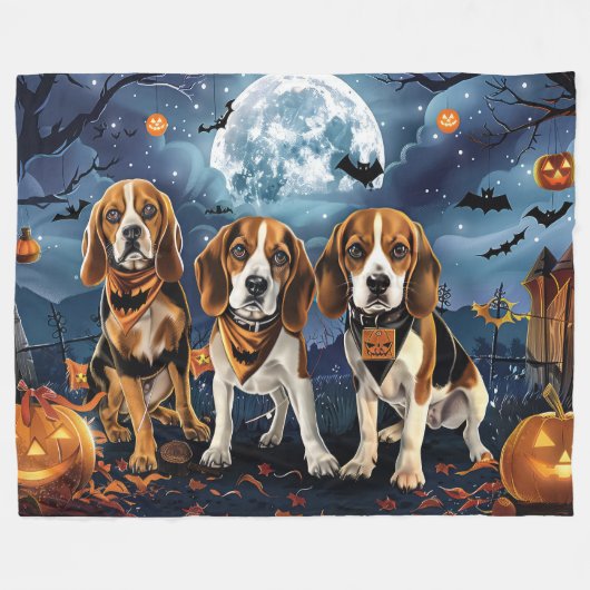 Beagle Halloween Spooky Fleecedecke (Vorderseite (Horizontal))