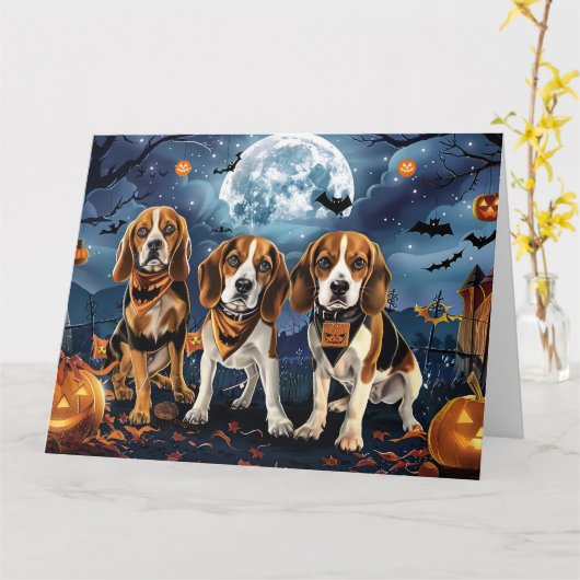 Beagle Halloween Spooky Karte (Gelbe Blume)