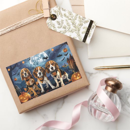 Beagle Halloween Spooky Rechteckiger Aufkleber (Schenken)
