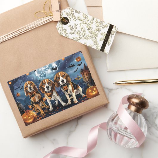 Beagle Halloween Spooky Rechteckiger Aufkleber (Schenken)
