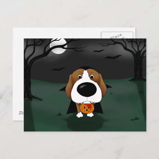 Beagle Halloween Vampire Postkarte (Vorne/Hinten)