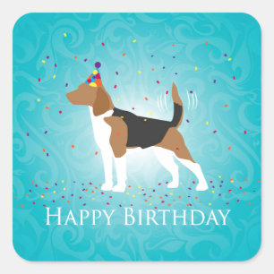 Beagle Happy Birthday Design Quadratischer Aufkleber
