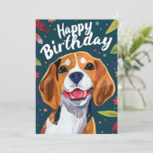 Beagle Happy Birthday Feiertagskarte (Stehend Vorderseite)