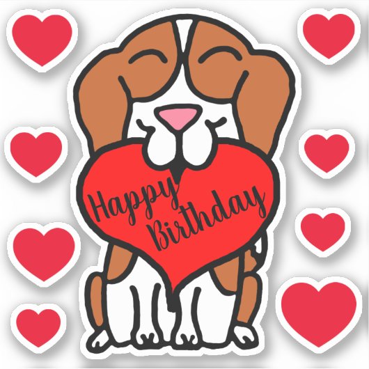 Beagle Happy Birthday Hearts Aufkleber (Vorderseite)