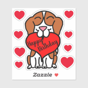 Beagle Happy Birthday Hearts Aufkleber
