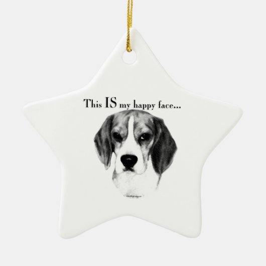 Beagle Happy Face; Happy Beagle; Grumpy Beagle Keramik Ornament (Vorne)
