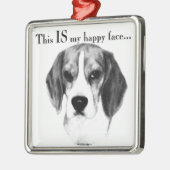 Beagle Happy Face; Happy Beagle; Grumpy Beagle Ornament Aus Metall (Links)