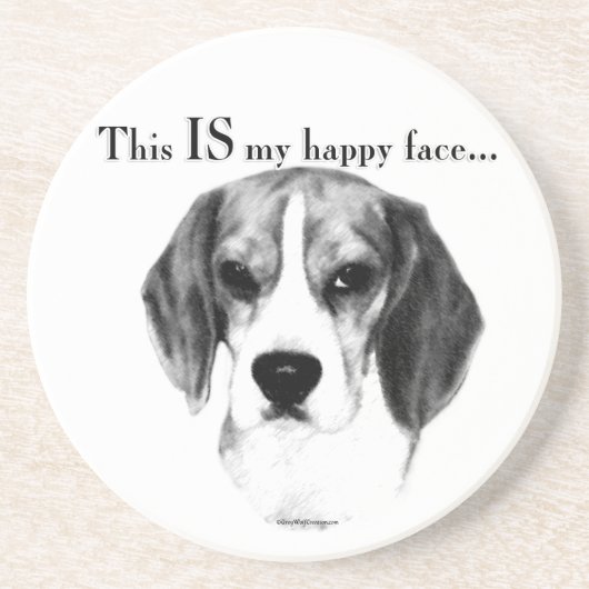 Beagle Happy Face; Happy Beagle; Grumpy Beagle Sandstein Untersetzer (Vorne)