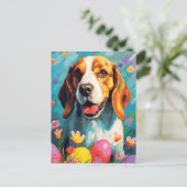Beagle Happy Oaster Postkarte (Stehend Vorderseite)
