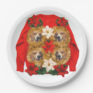 Beagle-hässliche Weihnachtsstrickjacke Pappteller