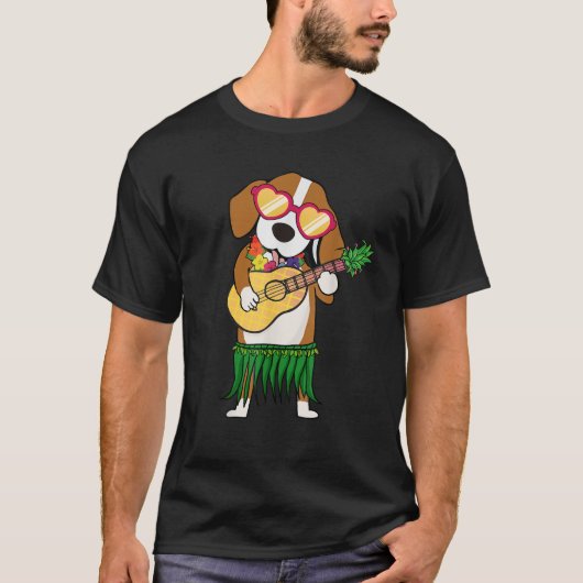 Beagle Hawaiian Costume Playing Ukulele Summer Gif T-Shirt (Vorderseite)