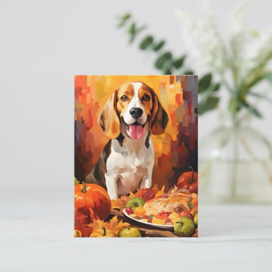 Beagle Herbst Erntedank Postkarte (Stehend Vorderseite)