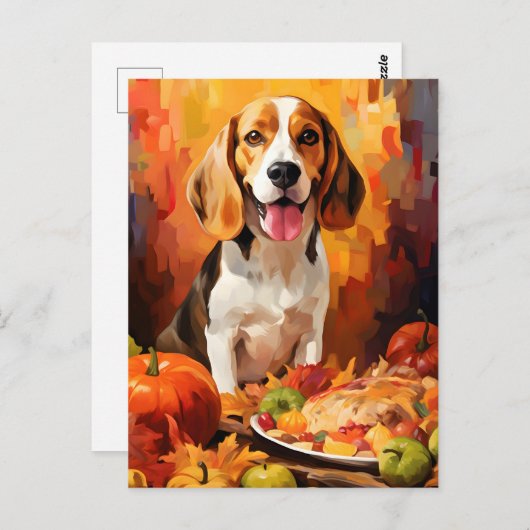 Beagle Herbst Erntedank Postkarte (Vorne/Hinten)