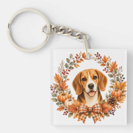 Beagle-Herbstkranz Schlüsselanhänger (Vorderseite)