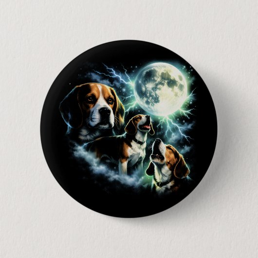 Beagle Heult den Mond – Jagdhund Nacht Button (Vorderseite)