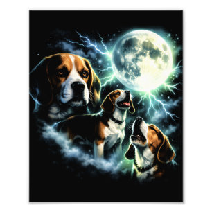 Beagle heult den Mond – Jagdhund Nacht Fotodruck