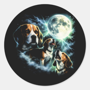 Beagle Heult den Mond – Jagdhund Nacht Runder Aufkleber